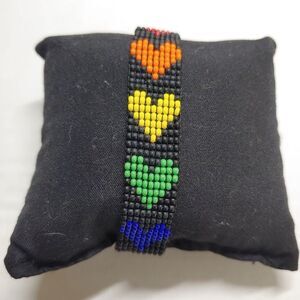 *Sale* Loom Beaded Bracelet Black w/ Rainbow Hearts